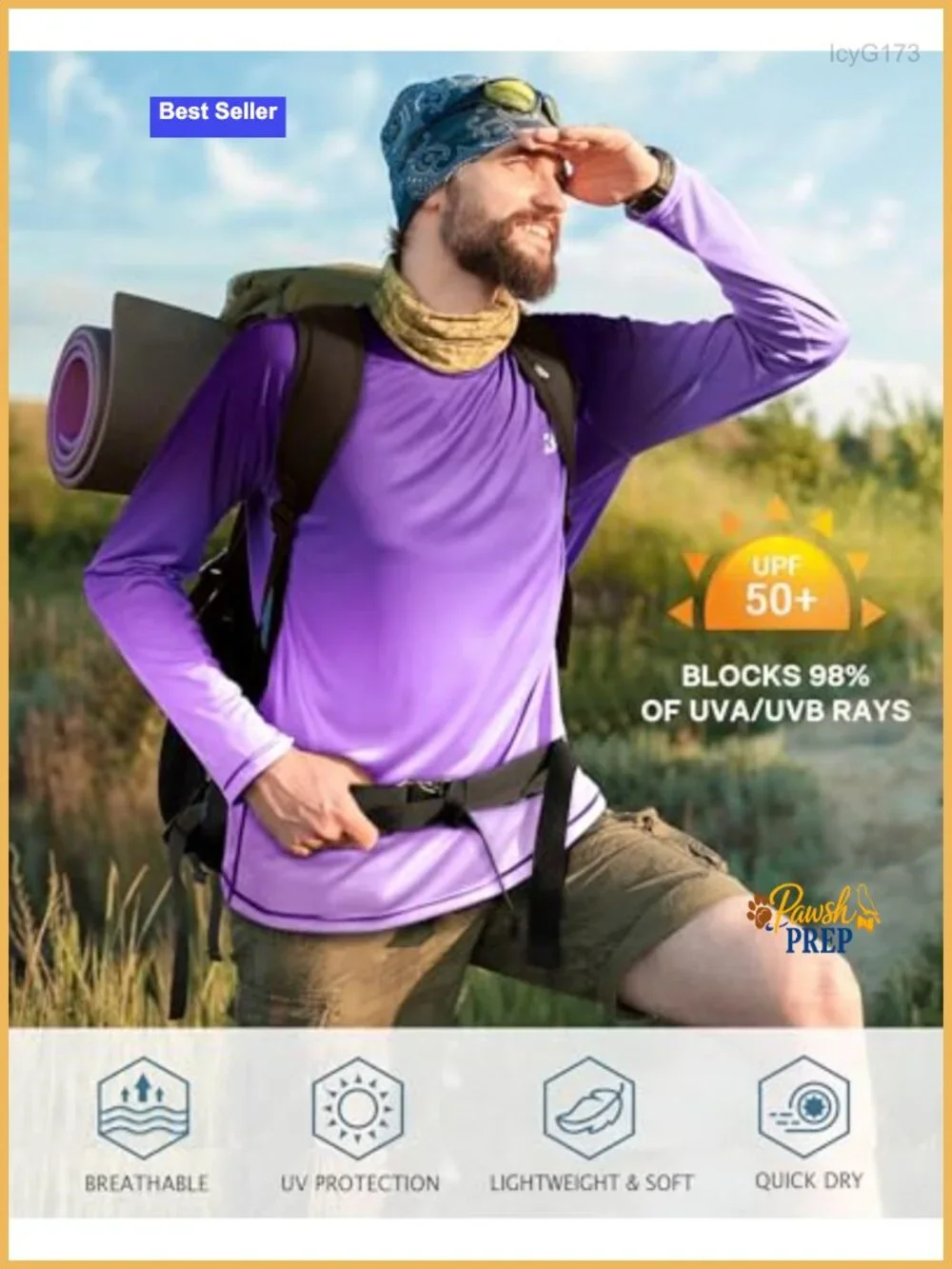 Men's UPF 50+ Sun Protection Long Sleeve Rash Guard Shirt